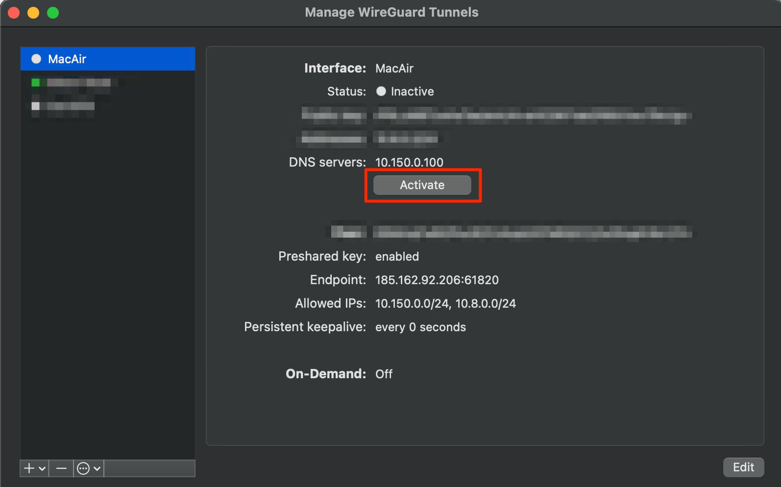 WireGuard: Activate tunnel