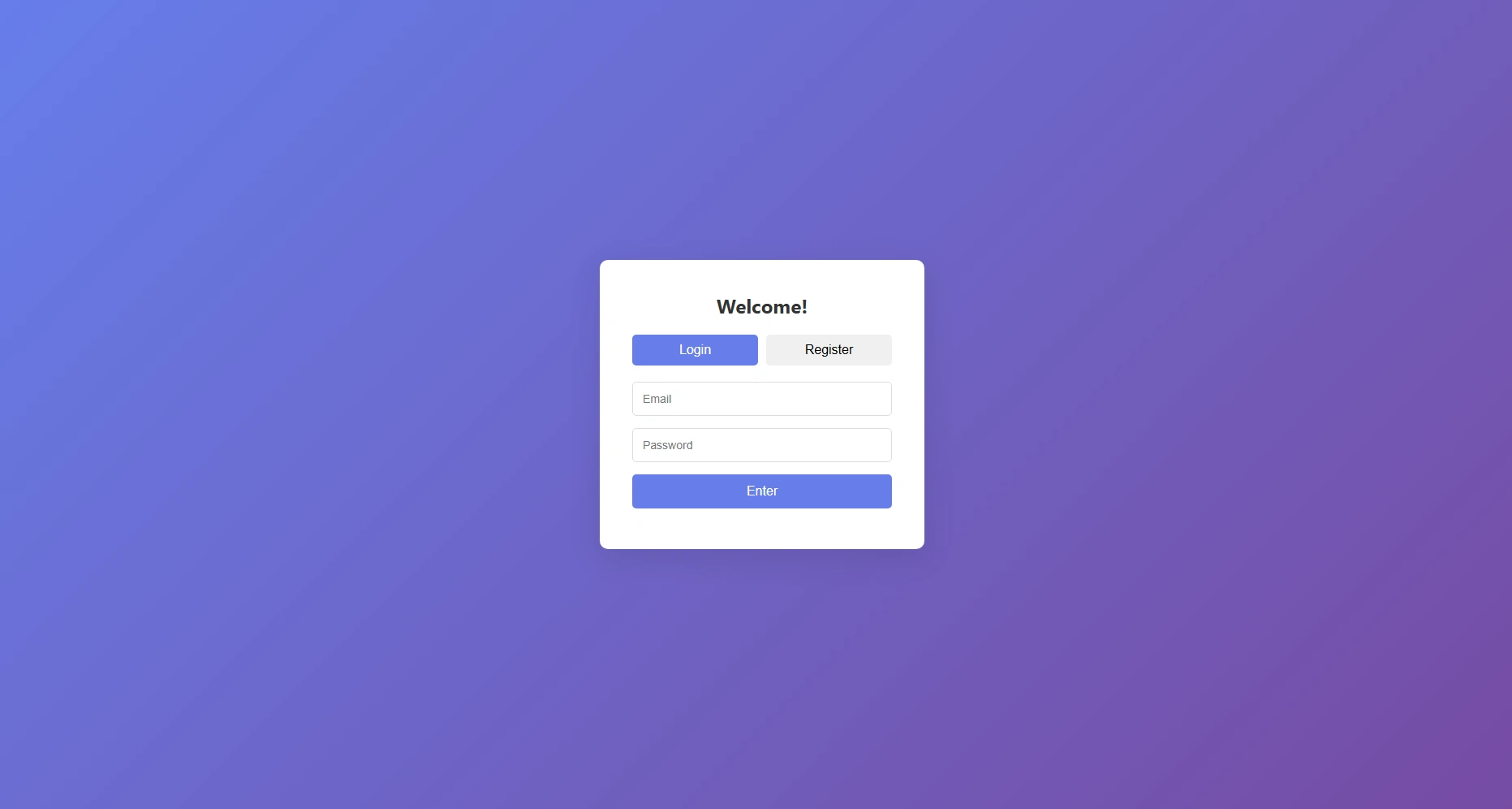 Login and registration screen